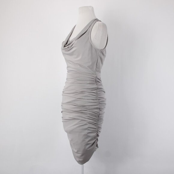 AX Paris Dress Sz 8 Silver Ruched Body Con Lined Polyester Elastane Dress - Picture 4 of 13